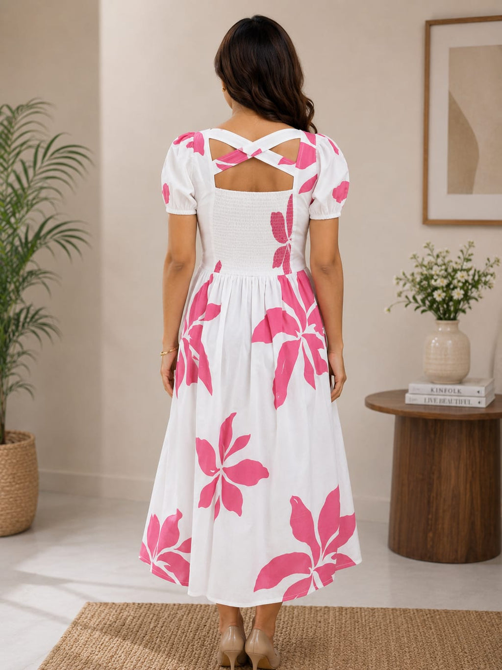 Pink Floral Grace Midi Dress
