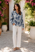 Slate Blue Floral Printed Shirt