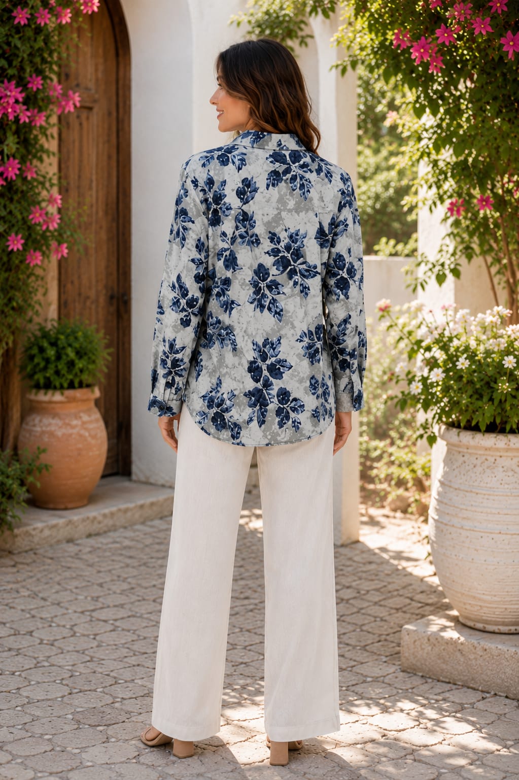 Slate Blue Floral Printed Shirt