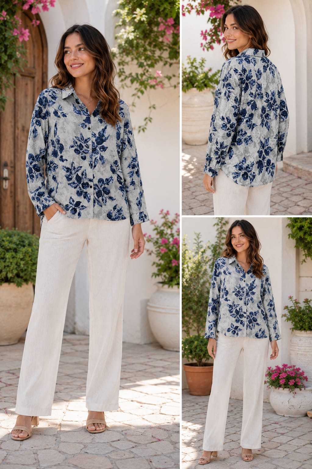 Slate Blue Floral Printed Shirt
