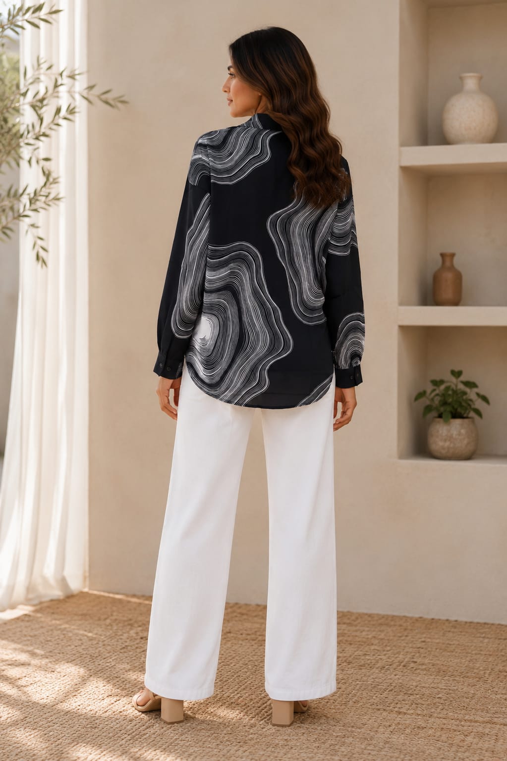 Black & White Swirl Print Shirt