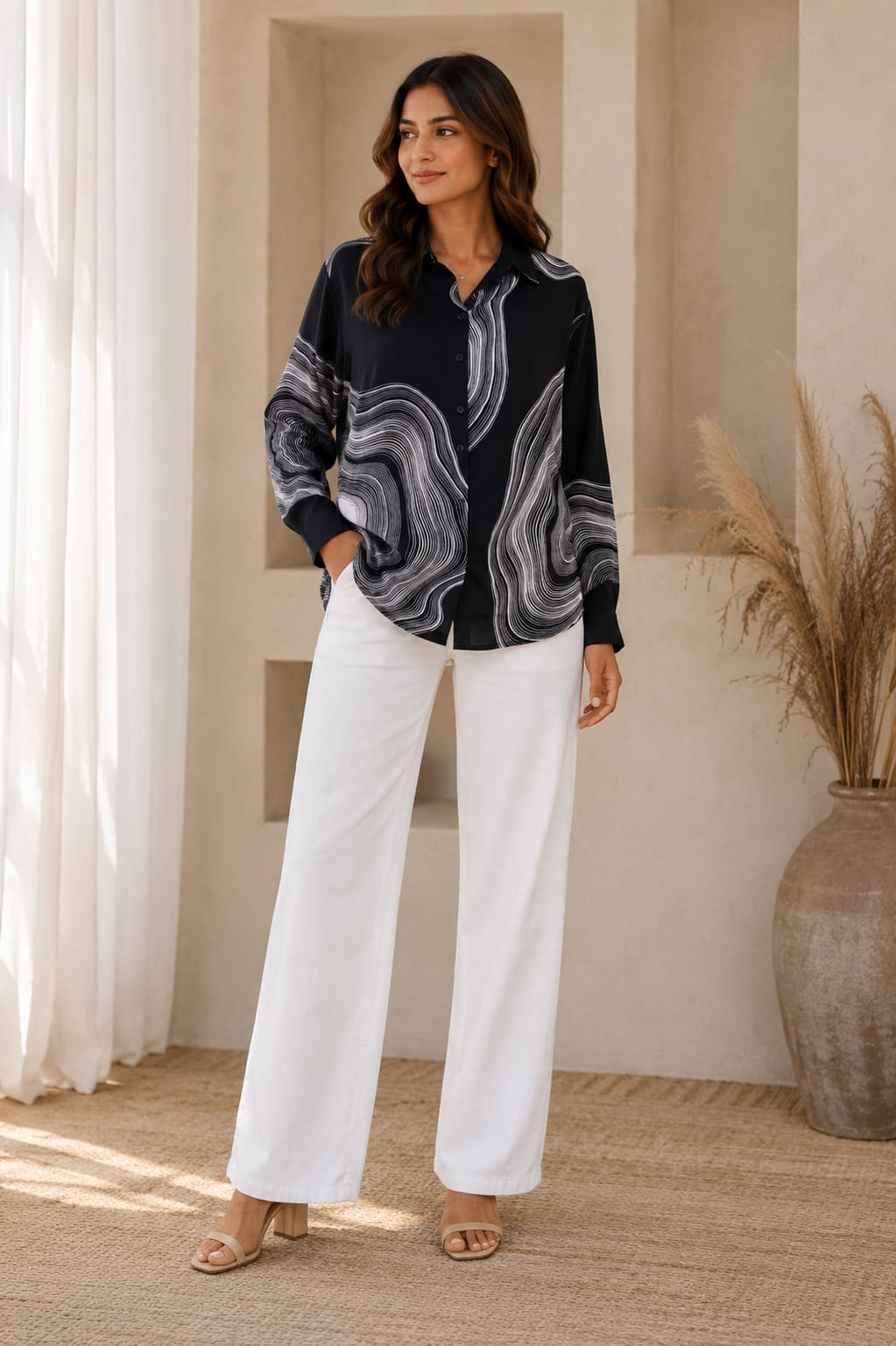 Black & White Swirl Print Shirt