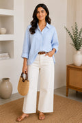 Sky Blue Striped Relaxed Fit Shirt