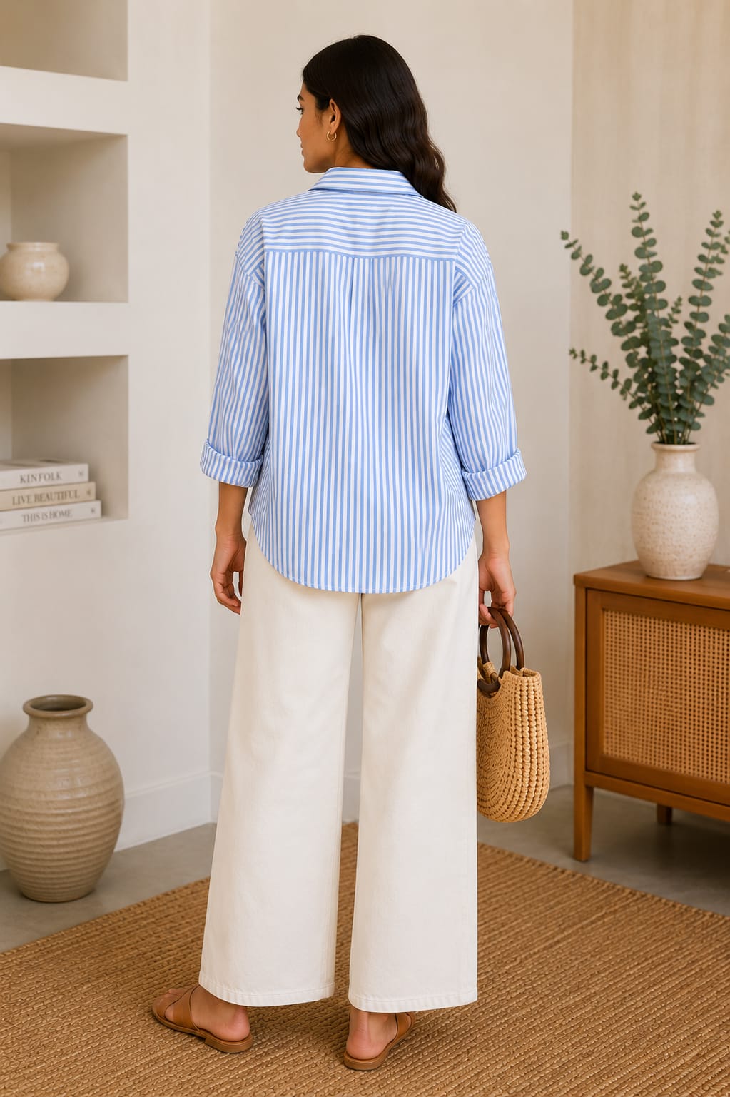 Sky Blue Striped Relaxed Fit Shirt