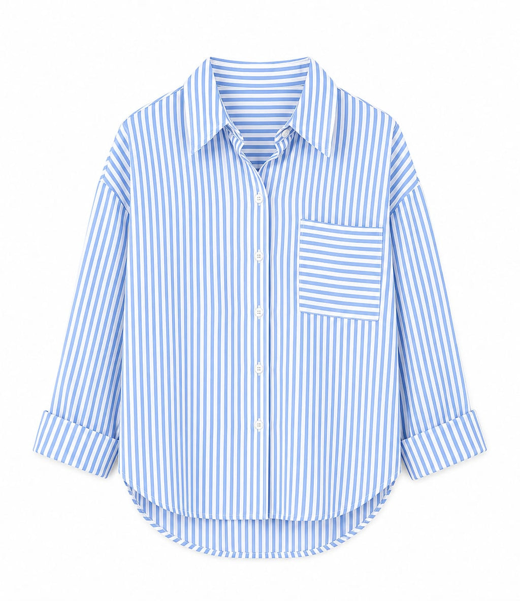 Sky Blue Striped Relaxed Fit Shirt