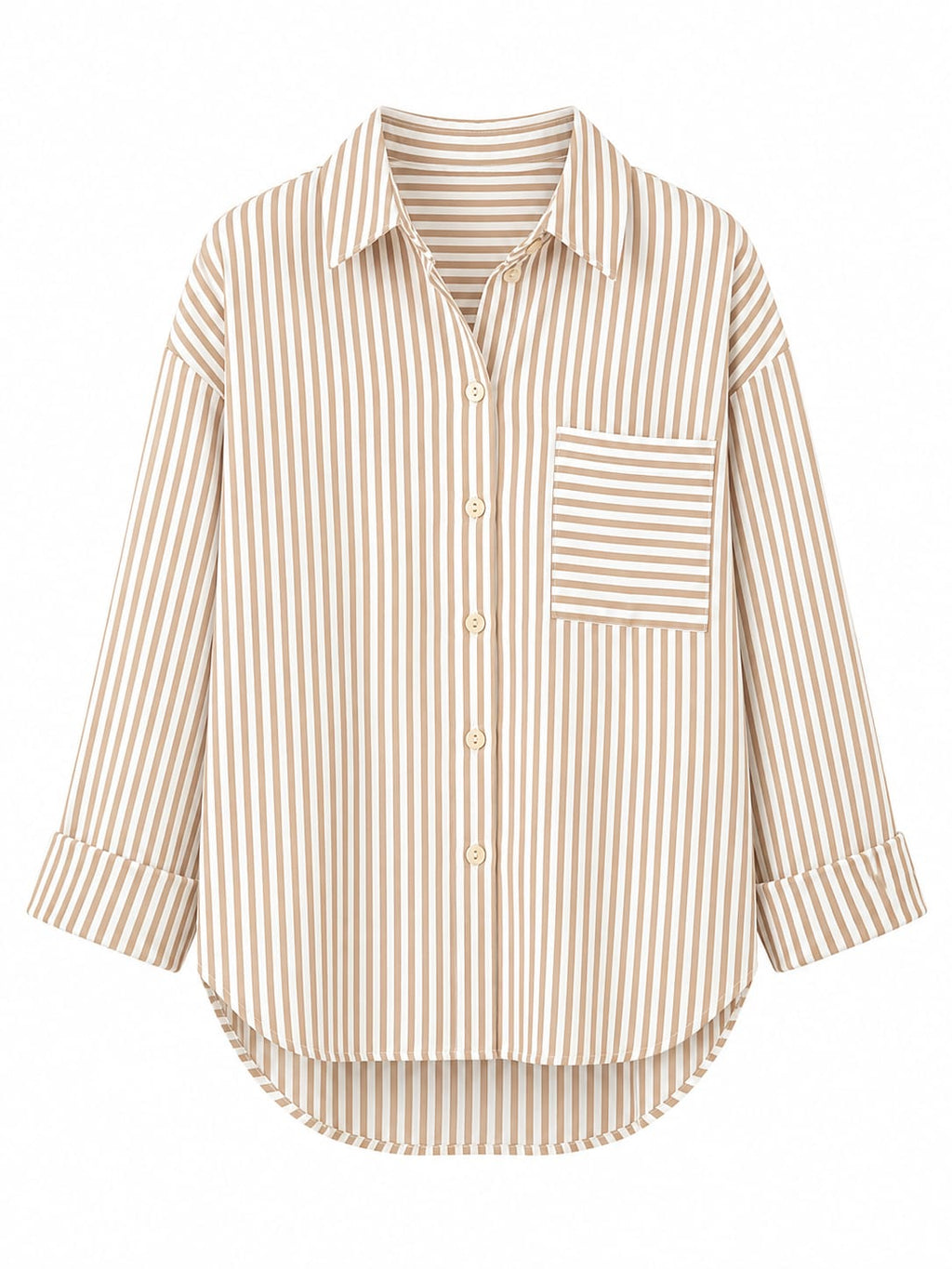 Beige Stripe Relaxed Fit Pocket Shirt