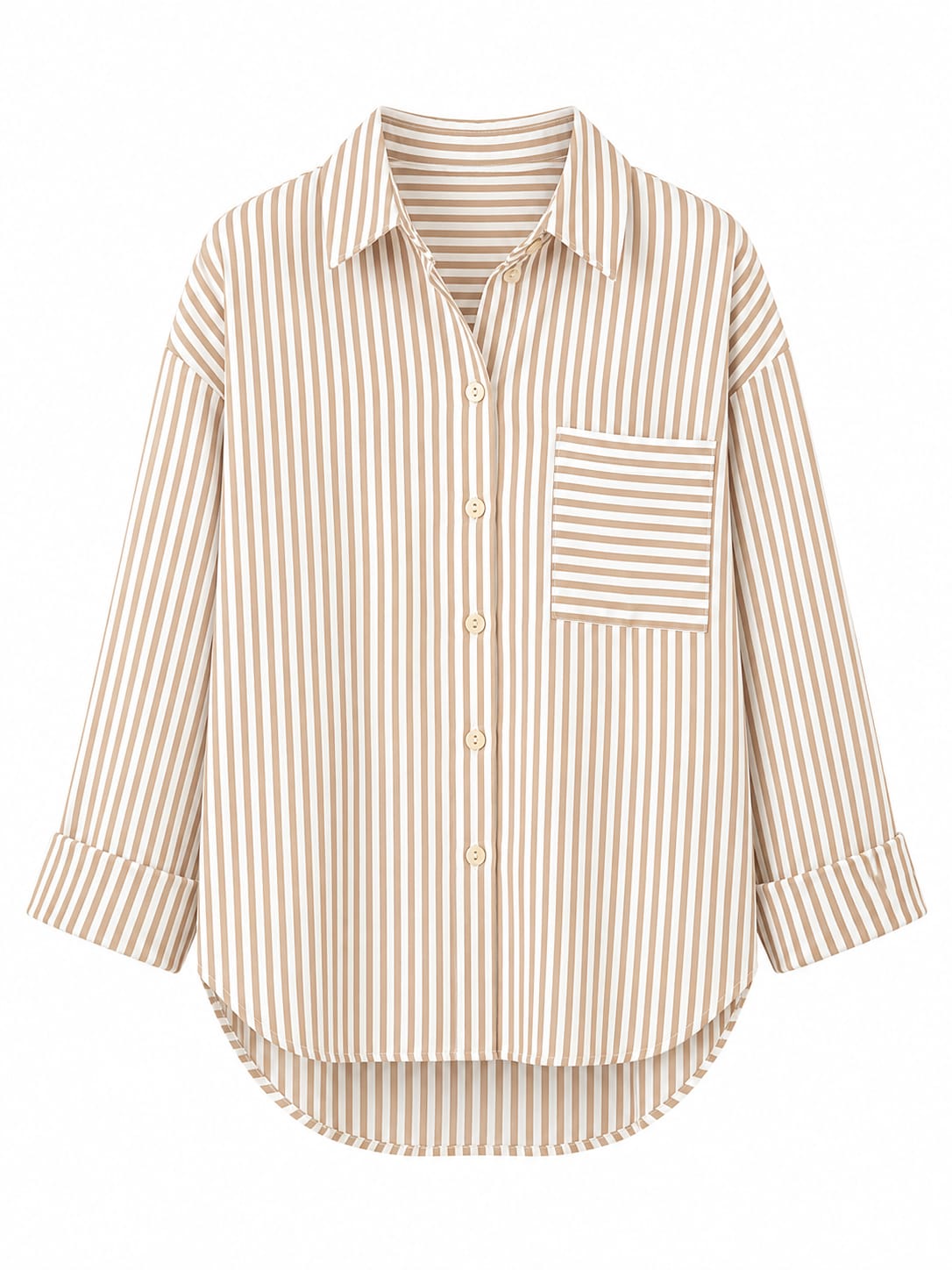 Beige Stripe Relaxed Fit Pocket Shirt