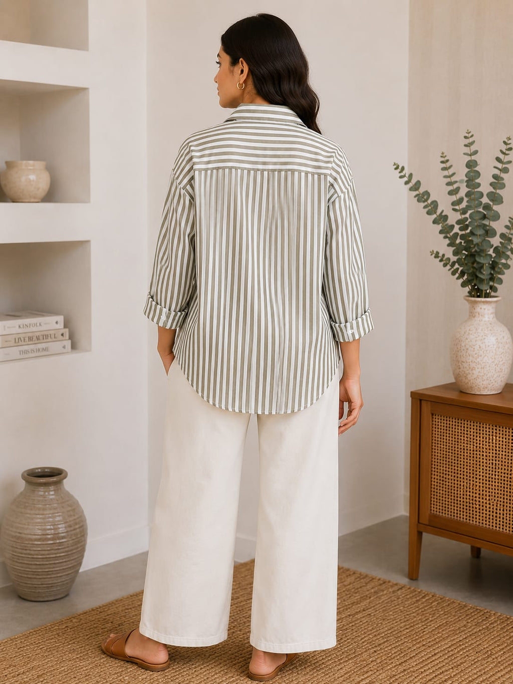 Olive Stripe Oversized Pocket Shirt