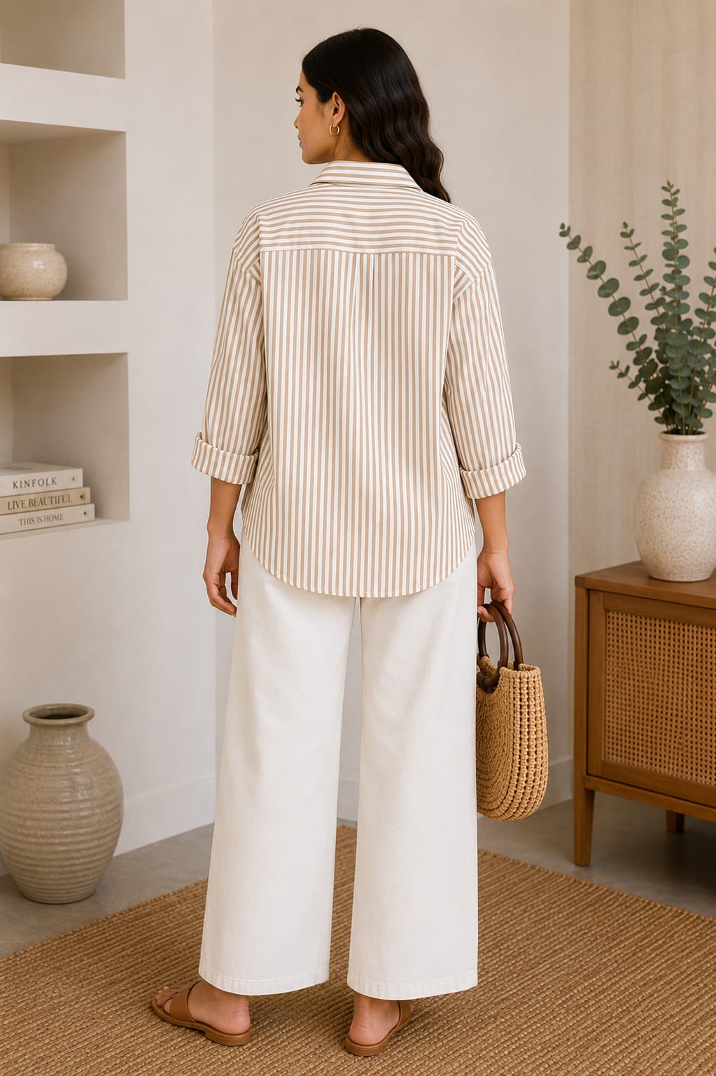 Beige Stripe Relaxed Fit Pocket Shirt