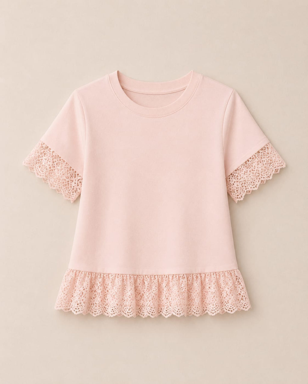 Blush Pink Lace Trim Peplum Top