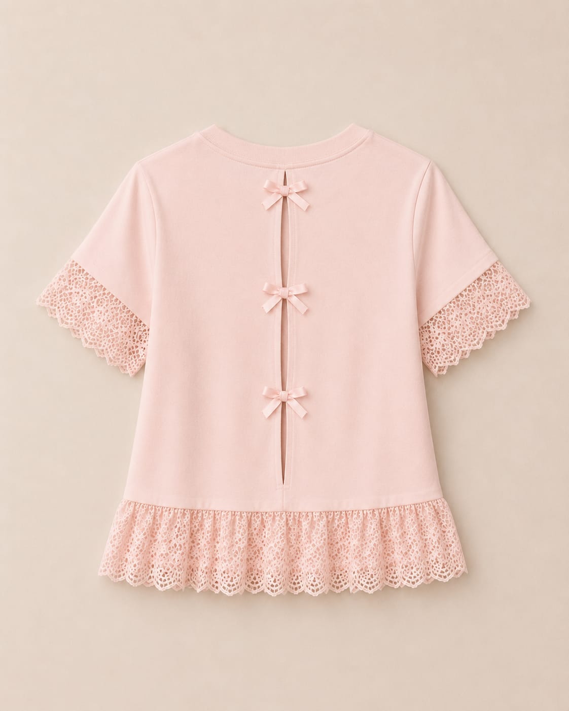 Blush Pink Lace Trim Peplum Top