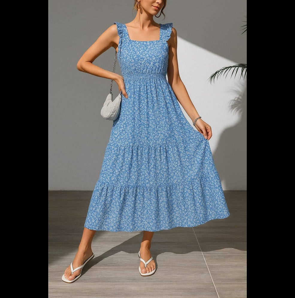 Blue Ditsy Floral Maxi Dress