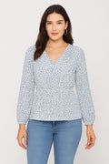 Floral Print V-Neck Peplum Top