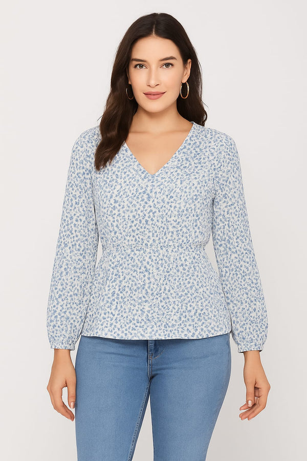 Floral Print V-Neck Peplum Top