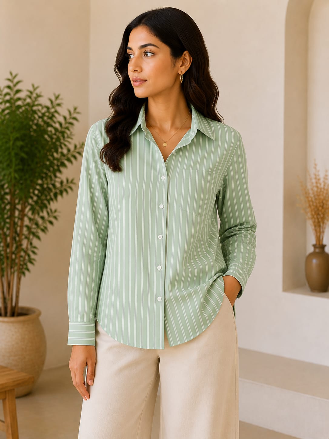 Mint Breeze Cotton Stripe Shirt
