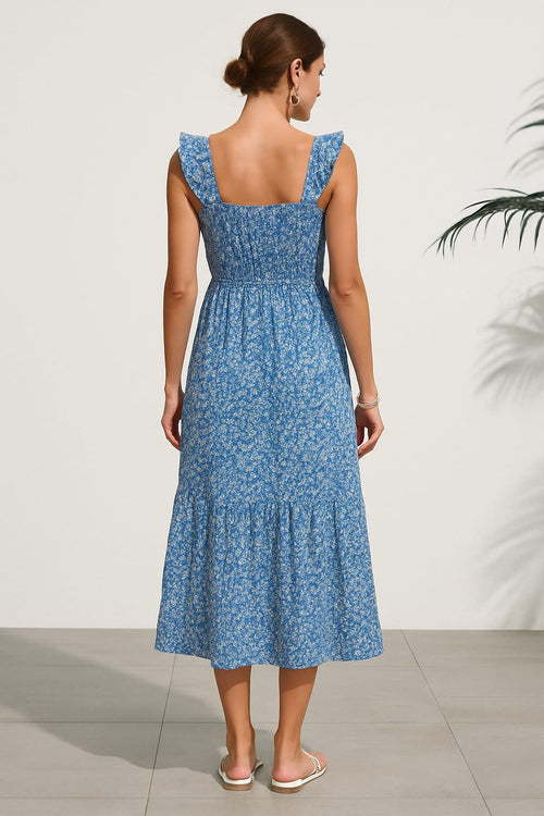 Blue Ditsy Floral Maxi Dress