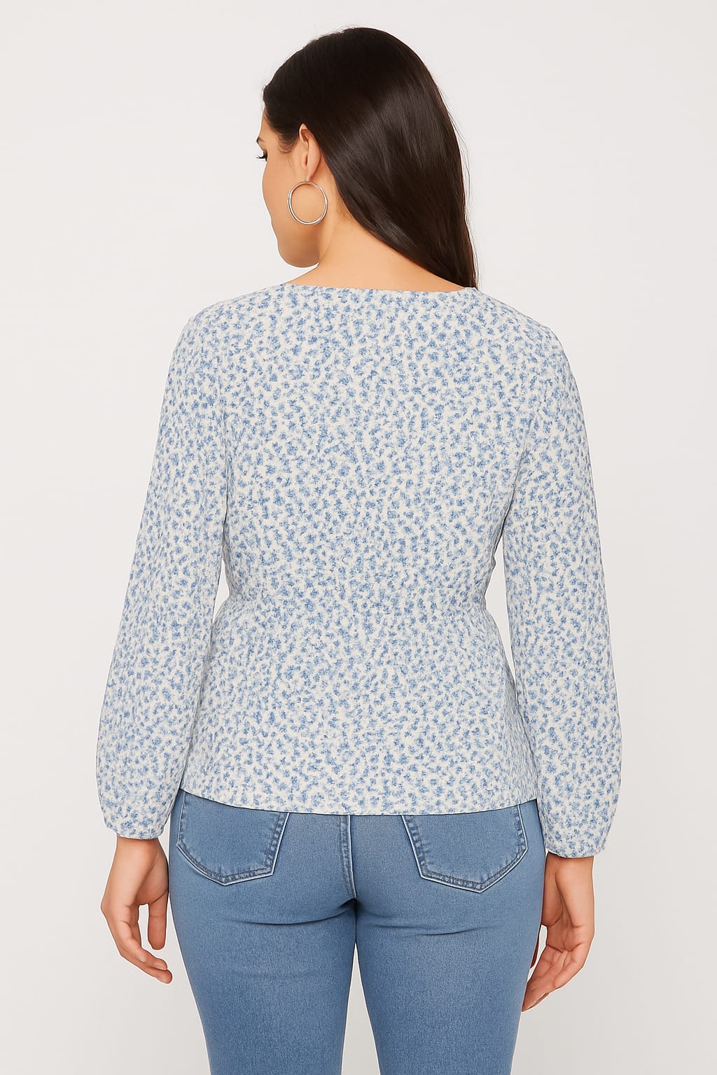 Floral Print V-Neck Peplum Top