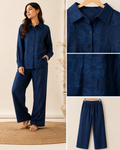 Midnight Blue Floral Cord Embroidery Co-Ord Set