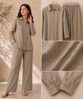 Taupe Embroidered Sheer Cotton Co-ord Set