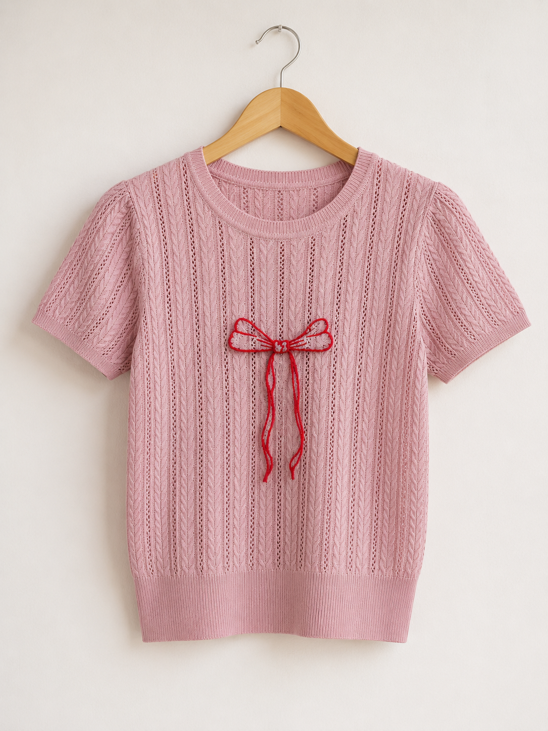 Blush Bow Embroidered Knit Top