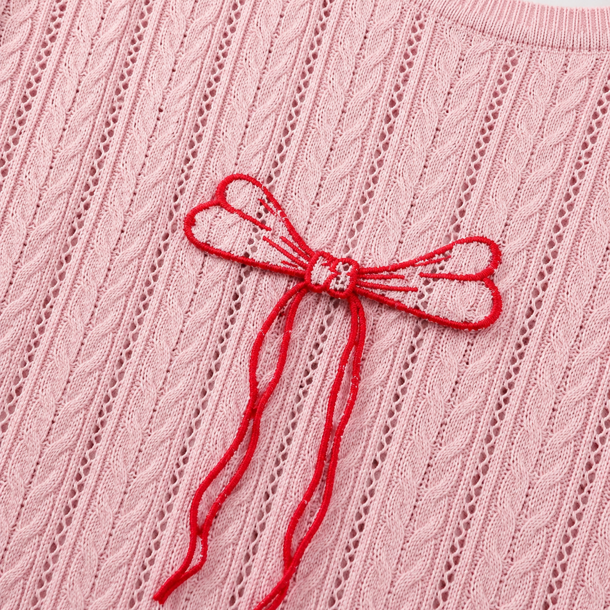 Blush Bow Embroidered Knit Top