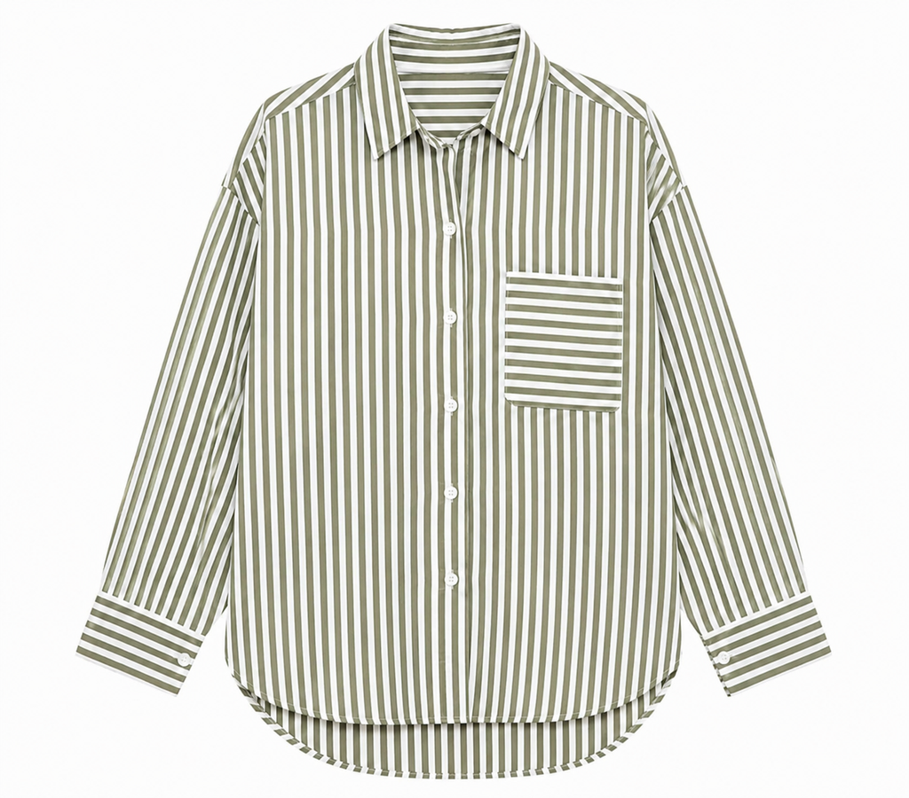 Olive Stripe Oversized Pocket Shirt