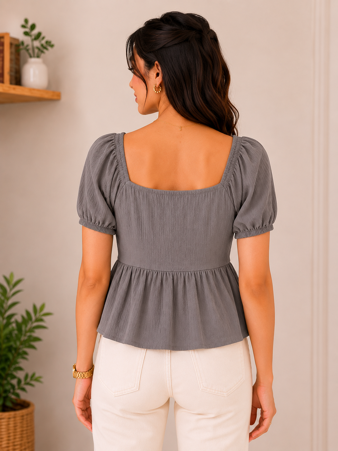 Misty Charm Grey Peplum Top