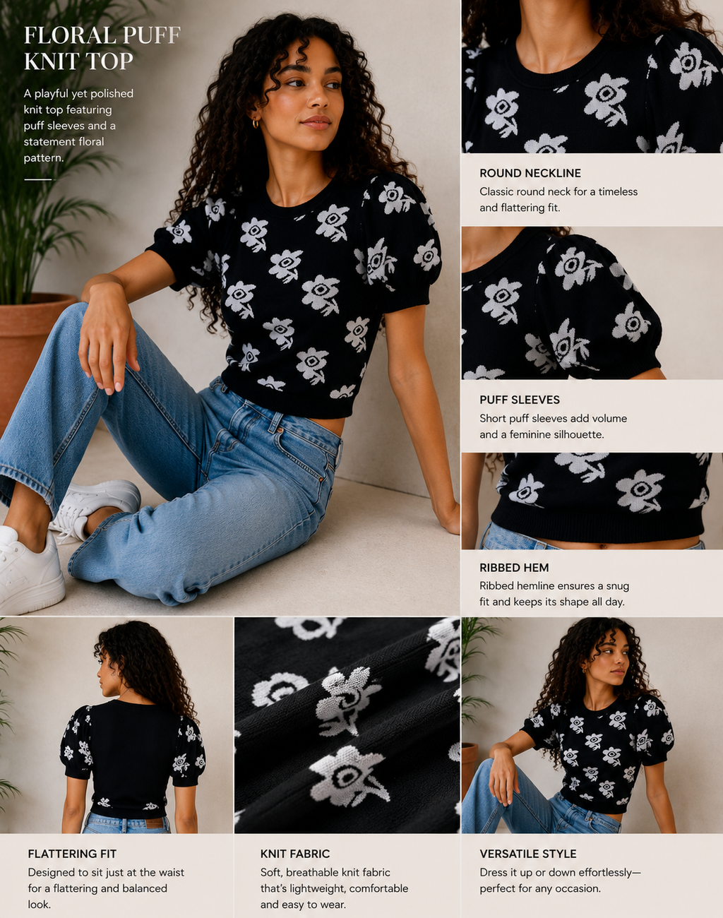 Midnight Bloom Knit Top
