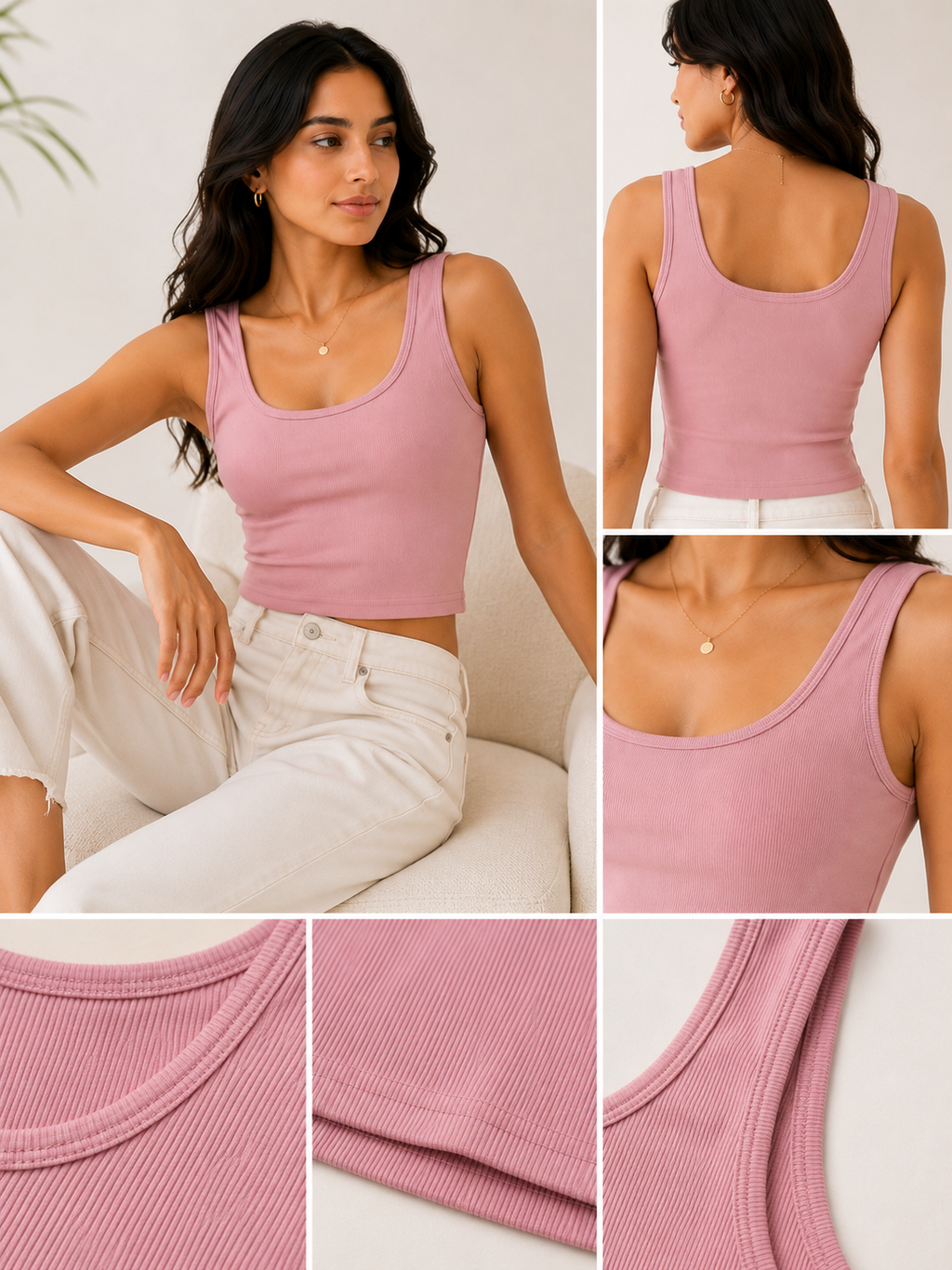 Blush Ribbed Scoop Neck Crop Tank