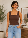Mocha Square Neck Ribbed Tank Top