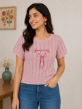 Blush Bow Embroidered Knit Top