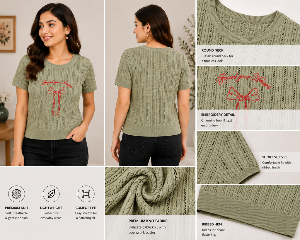 Saga Green Embroidered Knit Top