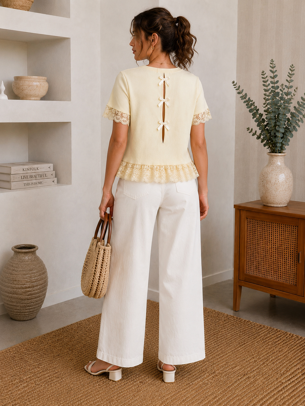 Buttercream Lace Bow Peplum Top