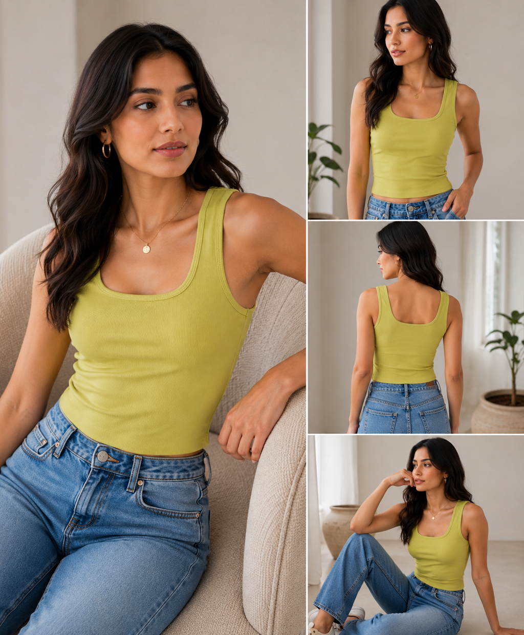 Lime Ribbed Scoop Neck Crop Tank
