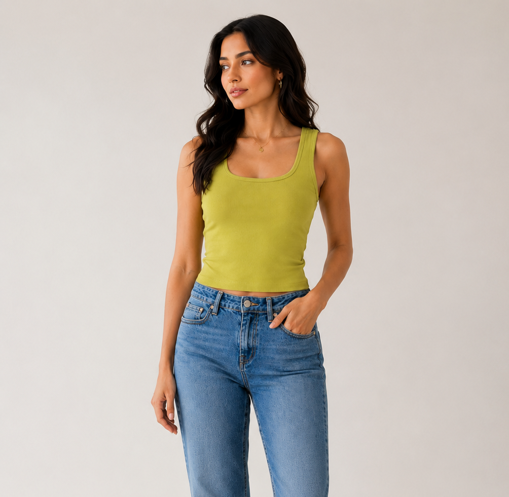 Lime Ribbed Scoop Neck Crop Tank