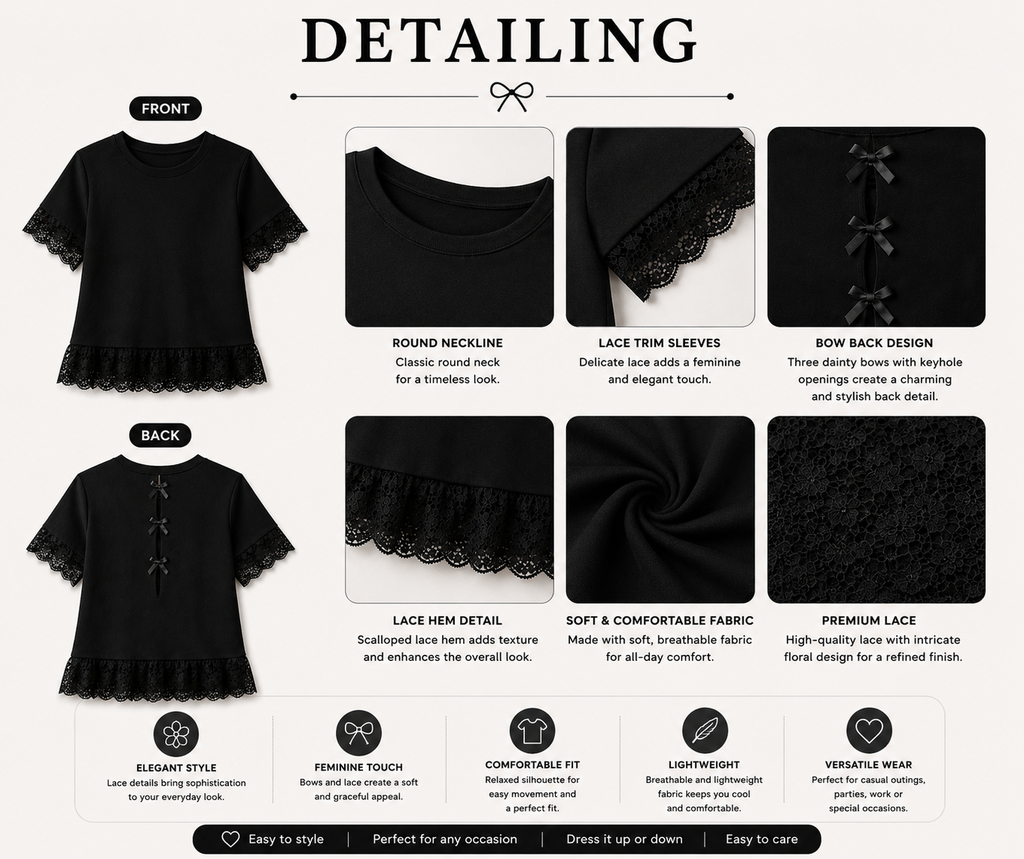 Midnight Lace Bow Back Top