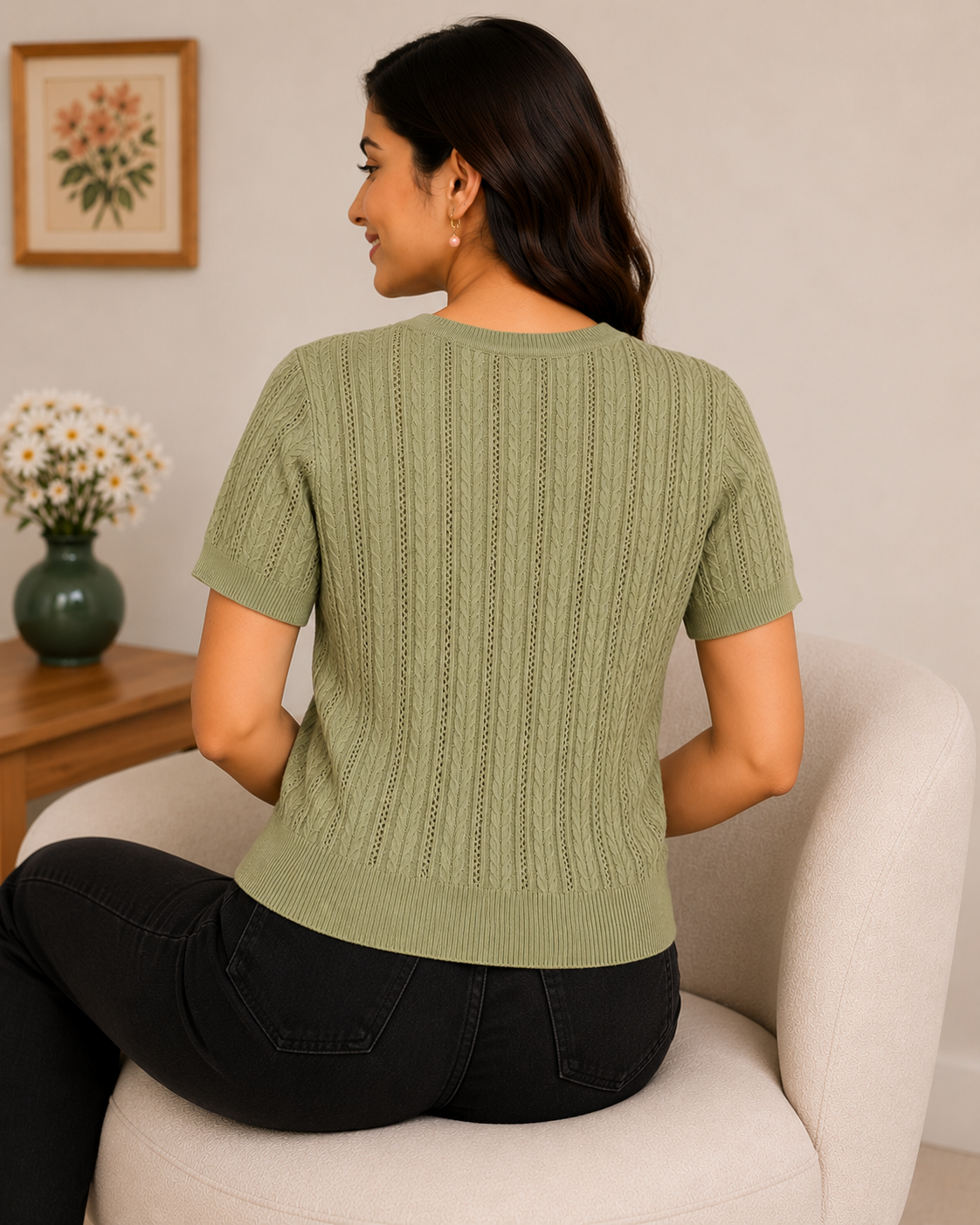 Saga Green Embroidered Knit Top