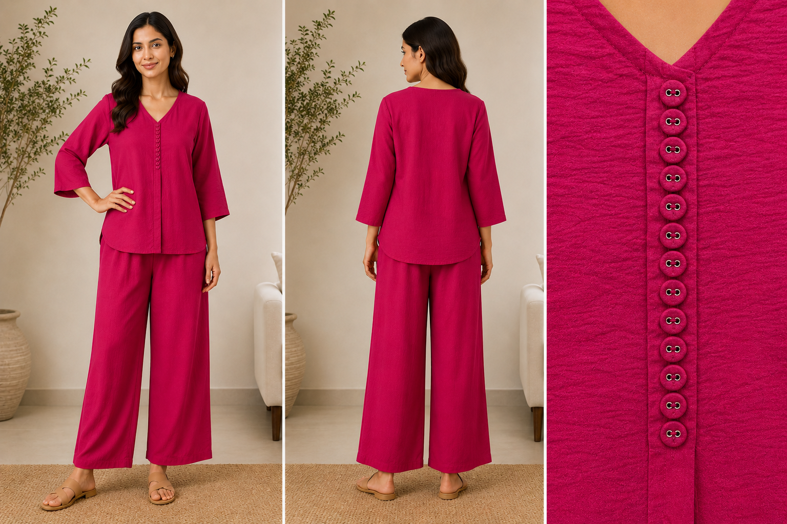 Ruby Crinkle Rayon Co-ord Set