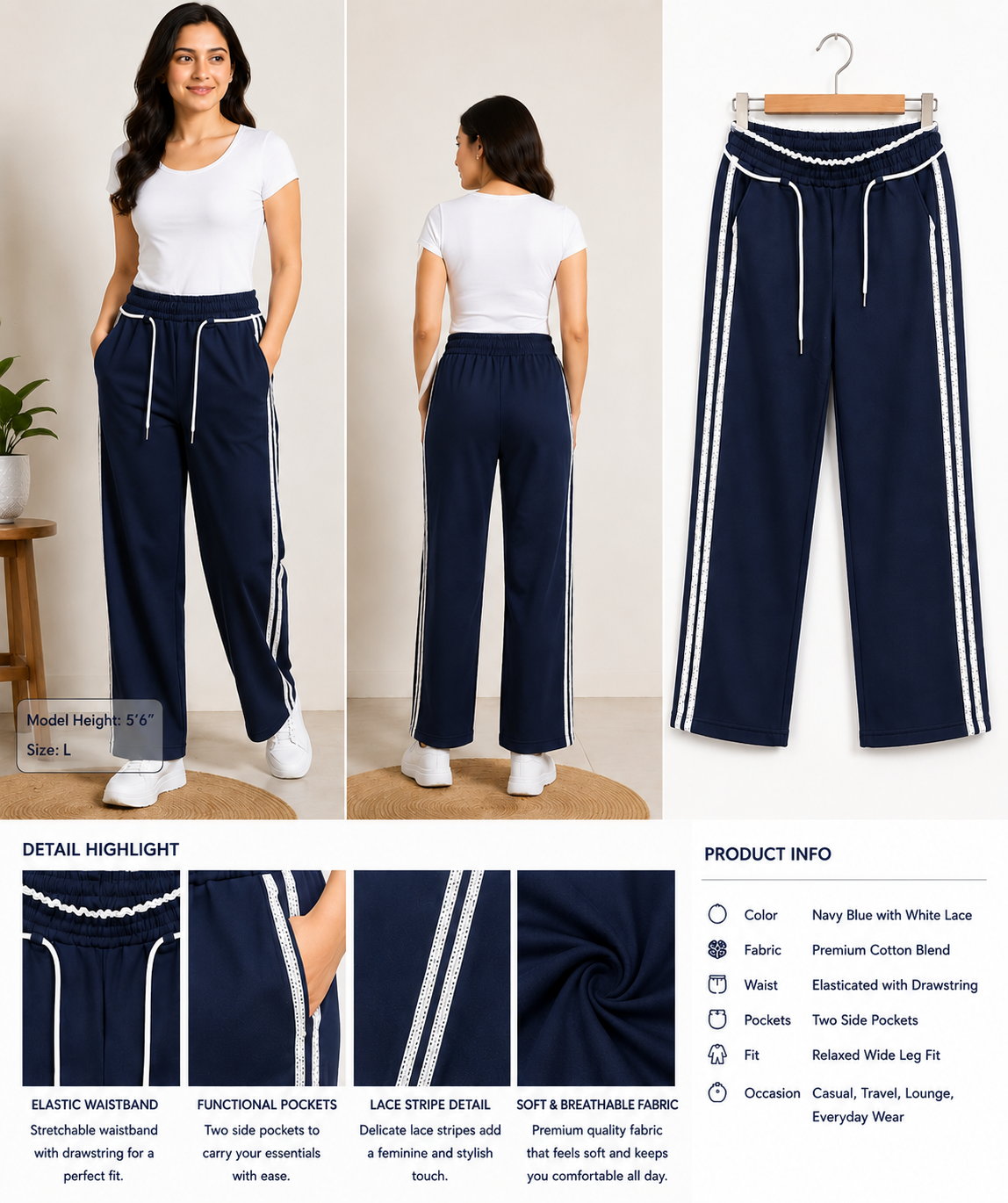 Midnight Navy Stripe Lounge Pants