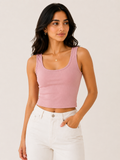 Blush Ribbed Scoop Neck Crop Tank