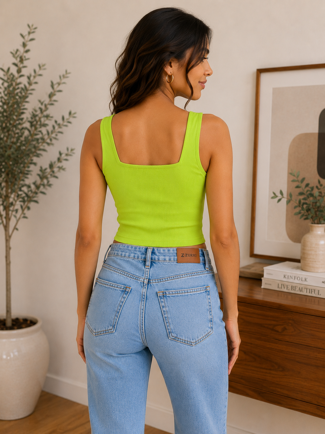 Lime Glow Ribbed Crop Tank Top