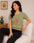Saga Green Embroidered Knit Top