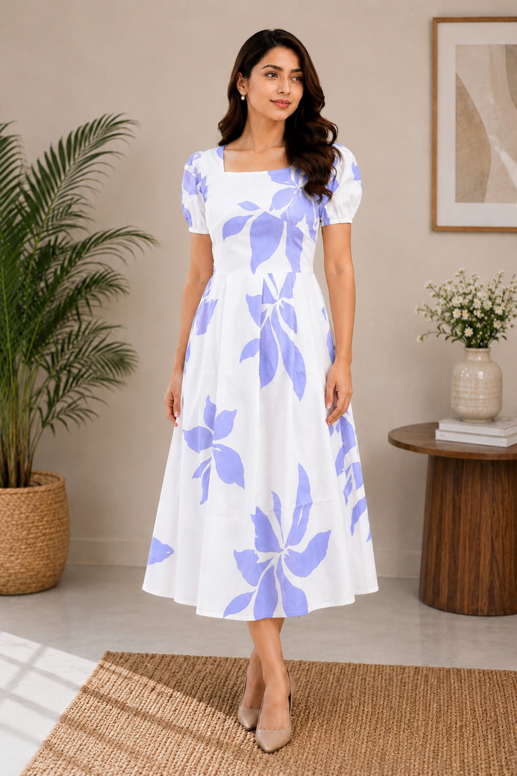 Blue Petal Breeze Fit & Flare Dress