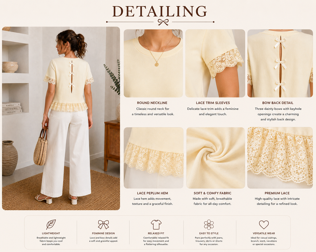 Buttercream Lace Bow Peplum Top