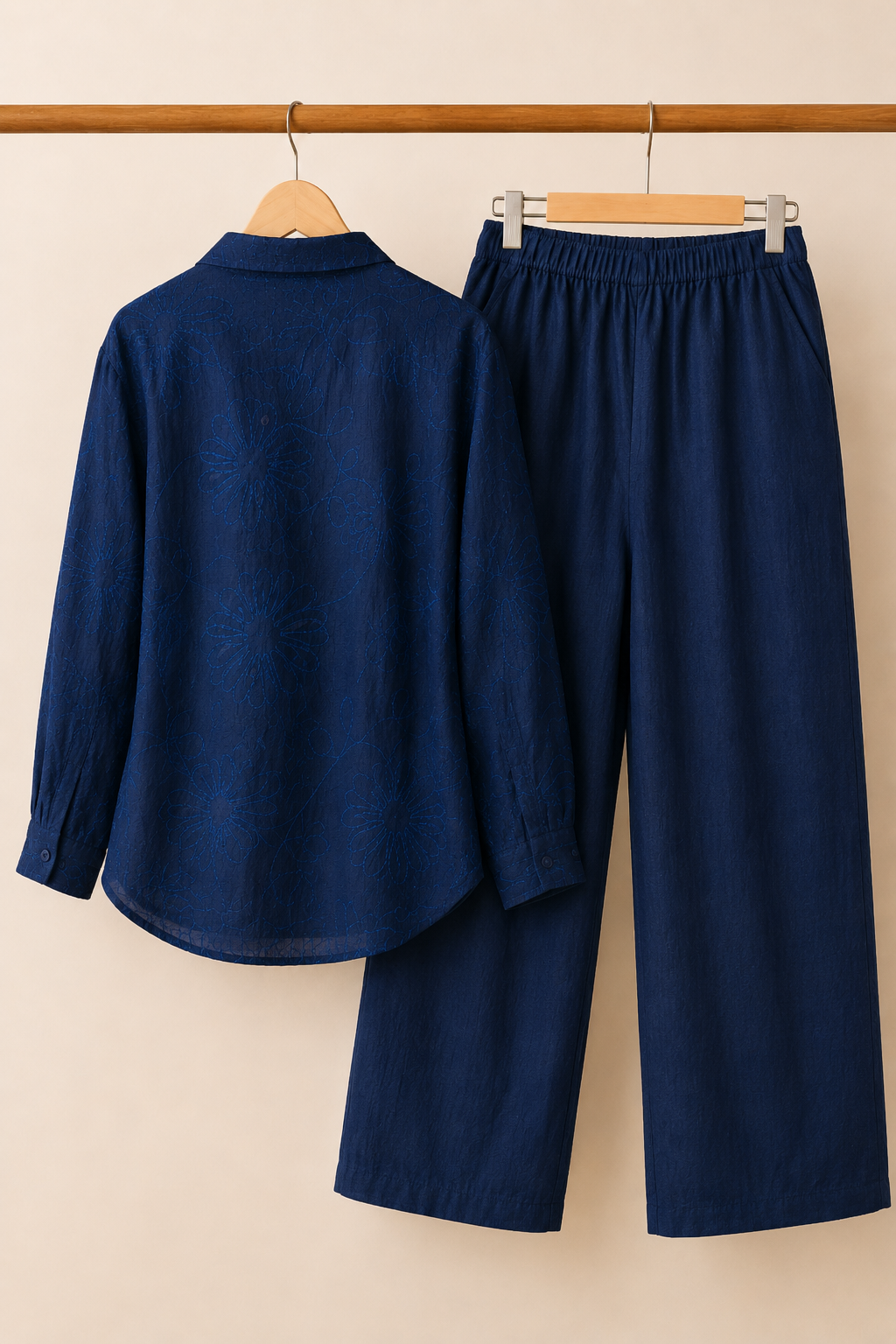 Midnight Blue Floral Cord Embroidery Co-Ord Set