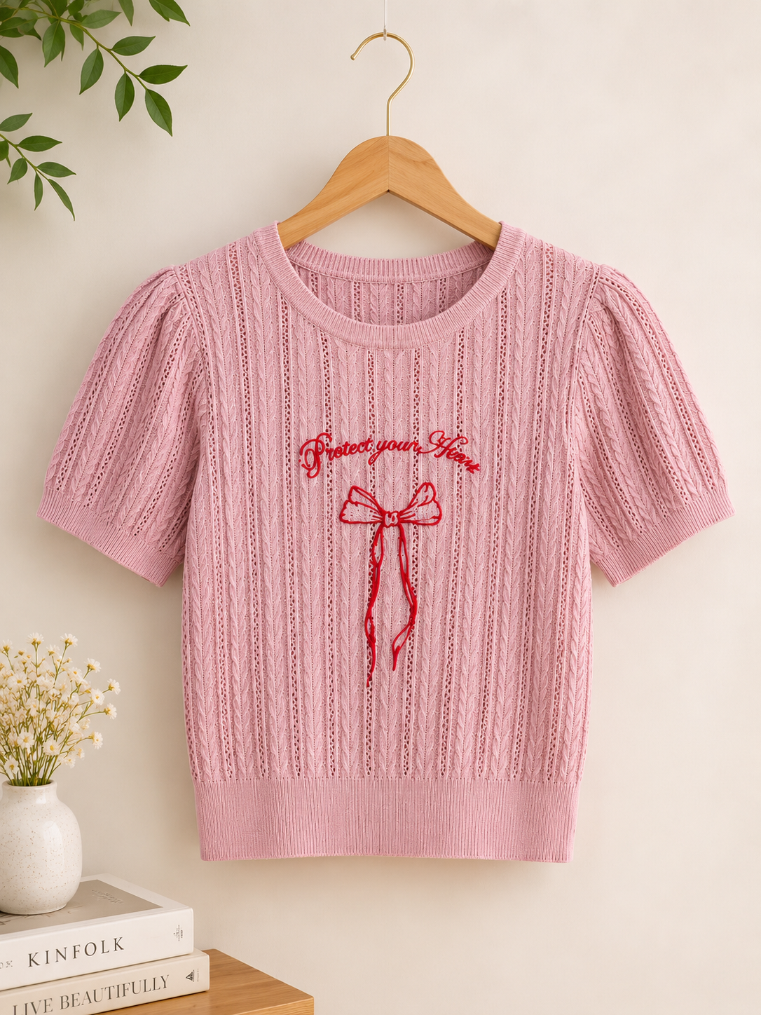 Blush Bow Embroidered Knit Top
