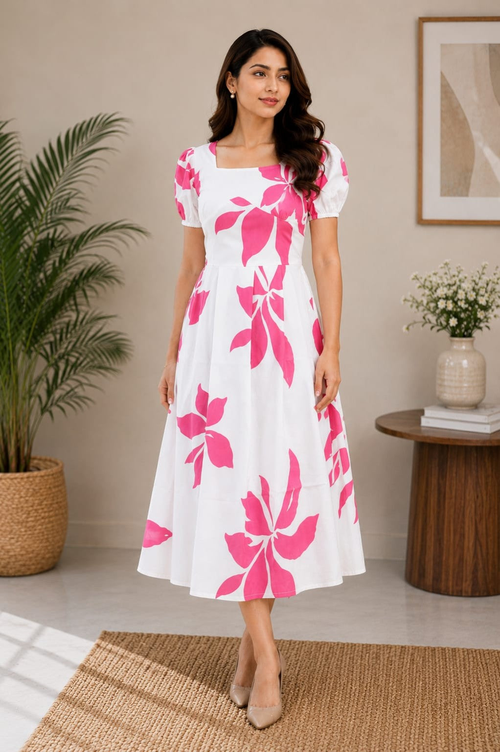 Pink Floral Grace Midi Dress