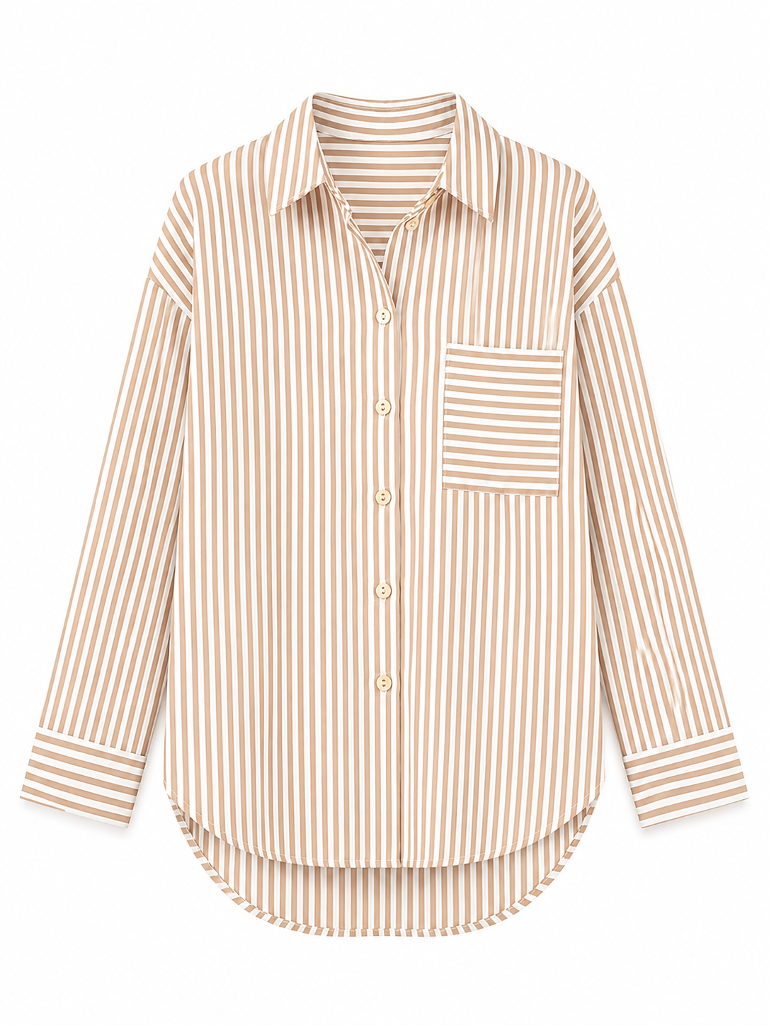 Beige Stripe Relaxed Fit Pocket Shirt