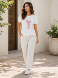 Ivory Bow Embroidered Knit Top