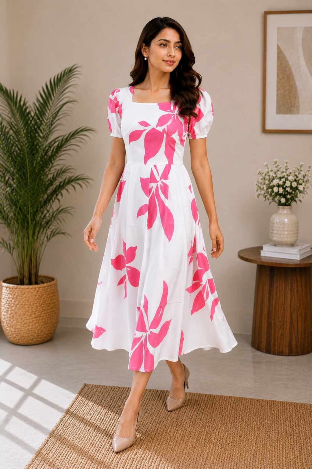 Pink Floral Grace Midi Dress